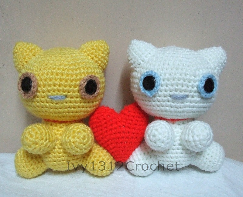 Couple Cat 7.48" - Finished Handmade Amigurumi Crochet Doll Home Decor Birthday Gift Baby Shower Toy